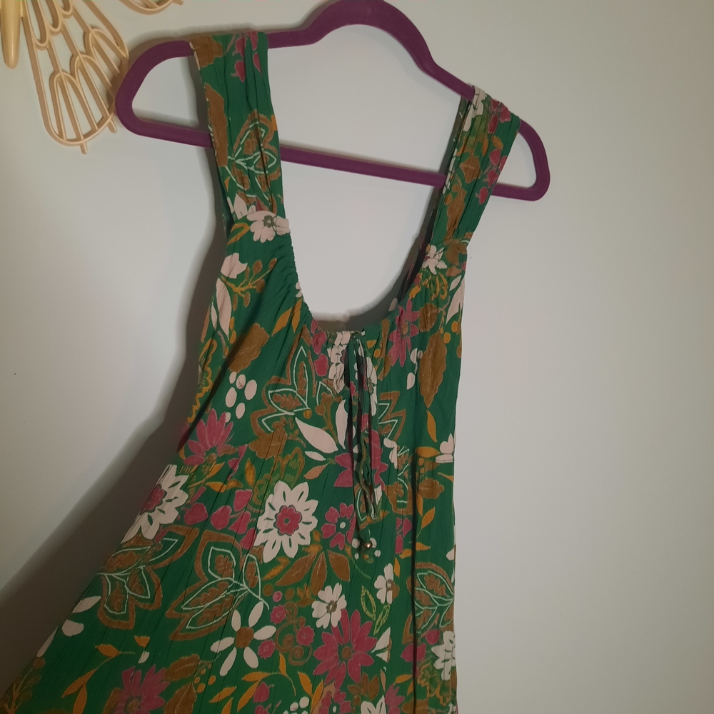 Angie Green Floral Boho Midi Dress Sleeveless Cutout Back Rayon Womens Medium